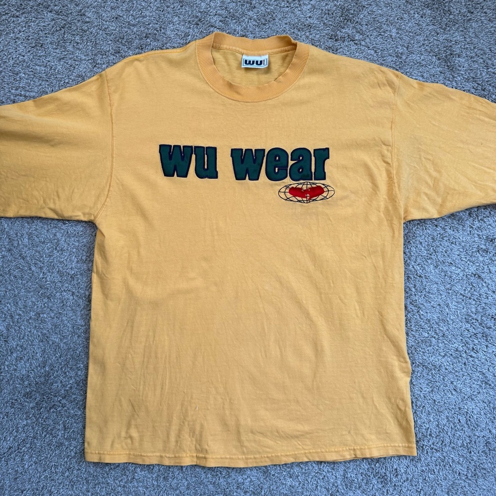🔴Wu-Wear Shirt Size XL Wu-Tang Vintage Yellow Longsleeves Rare Gza Rza